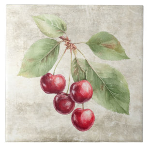 Carreau Cerises Rustiques Aquarelle Fruit