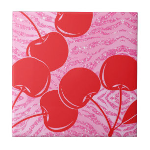 Carreau Cerises Zèbre Pailleté Rouge Rose