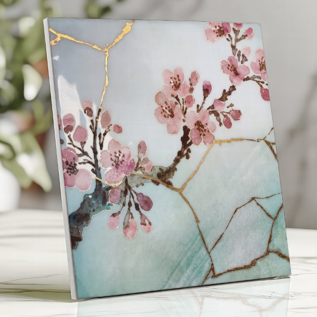 Carreau Cerisier à l'aquarelle japonaise Kintsugi (Créateur téléchargé)