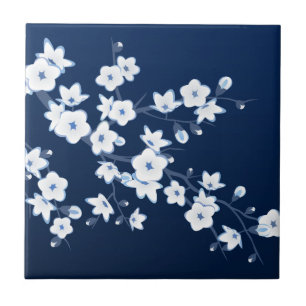 Carreau Cerisier Fleur Bleu Blanc