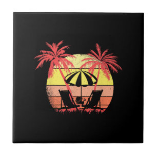 Carreau Chaises de plage Parasol Eté Coucher de soleil 80s