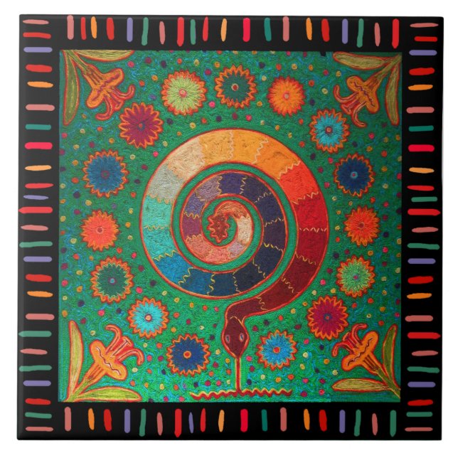 Carreau Chaman Huichol Serpent Céleste (Devant)