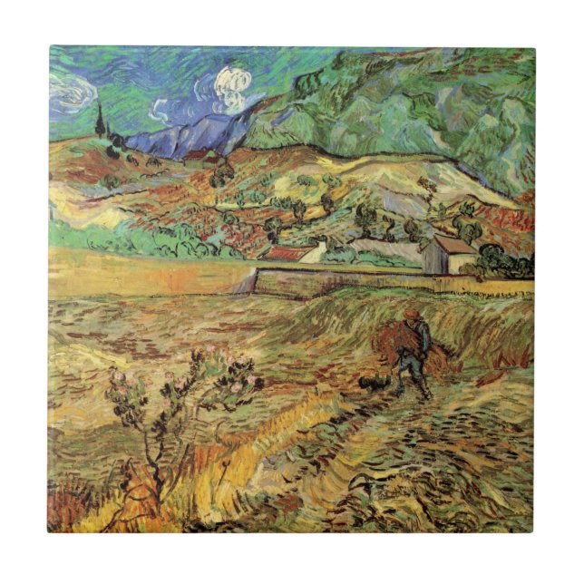 Carreau Champ de blé clos avec paysan par Vincent van Gogh (Devant)