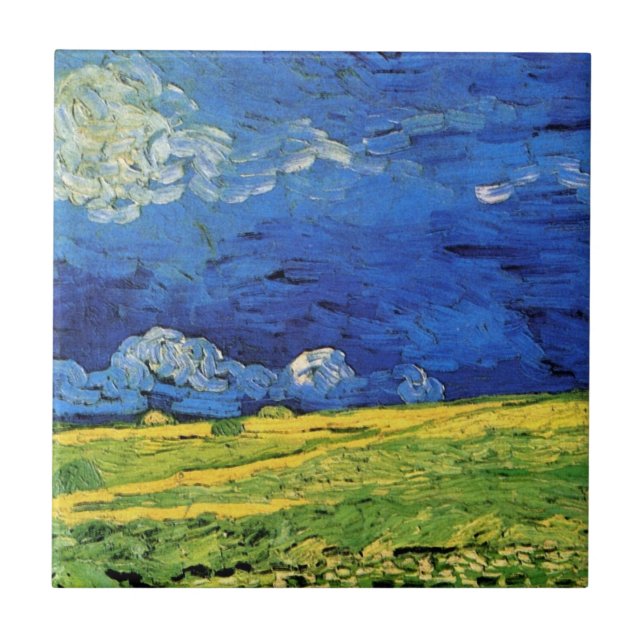 Carreau Champ de blé sous un ciel nuageux par Vincent van  (Devant)