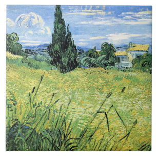 Carreau Champ de blé vert avec cyprès,