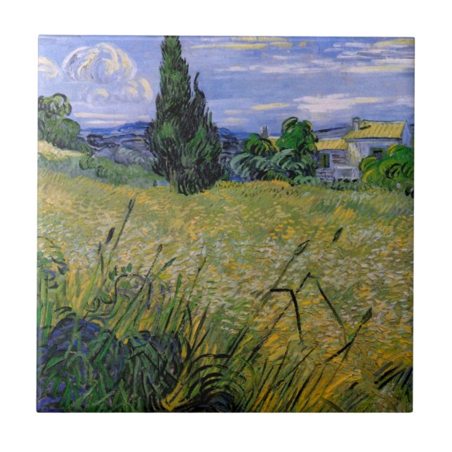 Carreau Champ de blé vert avec cyprès par Vincent van Gogh (Devant)