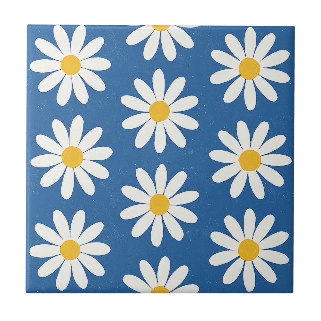 Carreau Champ de marguerites en bleu (Devant)