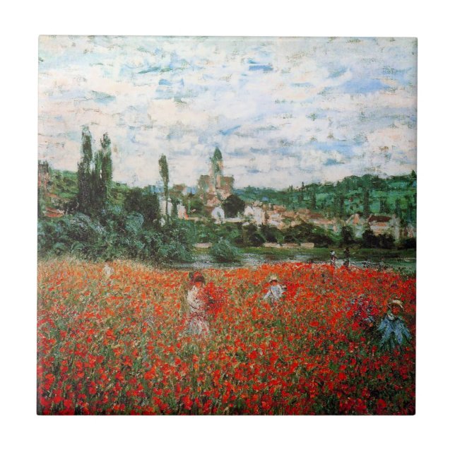 Carreau Champ de Monet de tuile rouge de pavots (Devant)