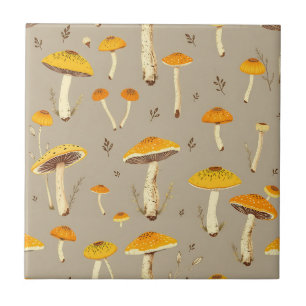 Carreau Champignon Jaune Ocre Botanique Fantaisiste de la