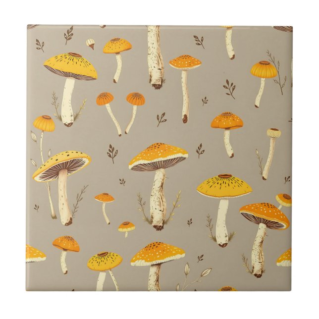 Carreau Champignon Jaune Ocre Botanique Fantaisiste de la  (Devant)