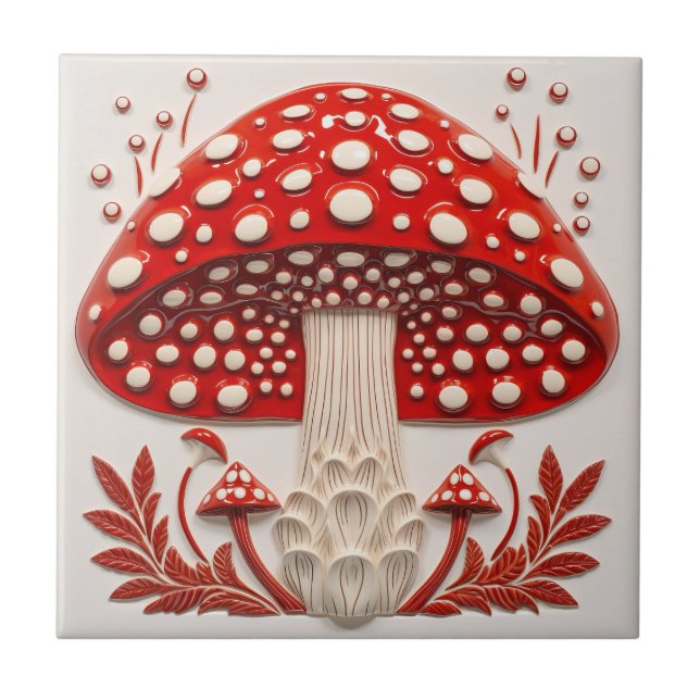 Carreau Champignons à effet 3D rouge sauvage Amanita (Devant)