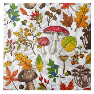 Carreau Champignons d'automne, feuilles, noix et baies sur