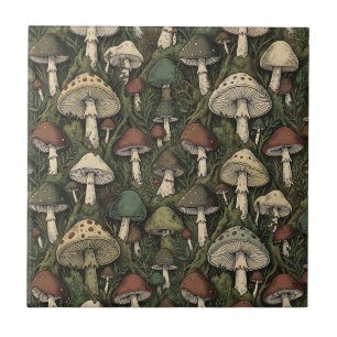 Carreau Champignons de forêt vintage Cottagecore maussade