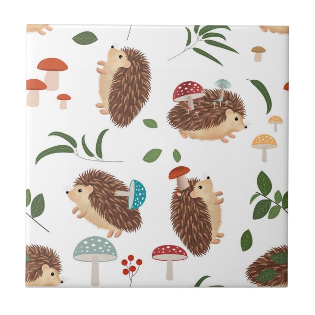 Carreau Champignons de Hérisson Mignon Forêt Animaux de la (Devant)