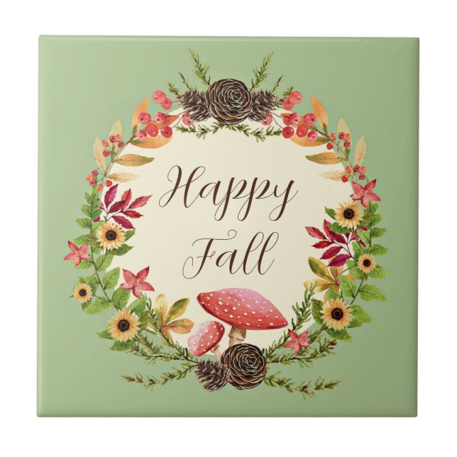 Carreau Champignons et tournesols avec texte personnalisab (Devant)