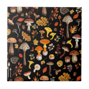 Carreau Champignons sauvages sur le noir