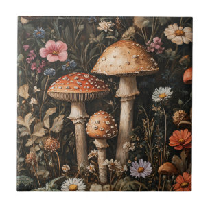 Carreau Champignons Whimsical et Botanique Fleur sauvage