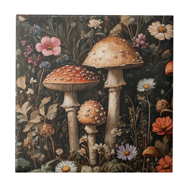Carreau Champignons Whimsical et Botanique Fleur sauvage (Devant)