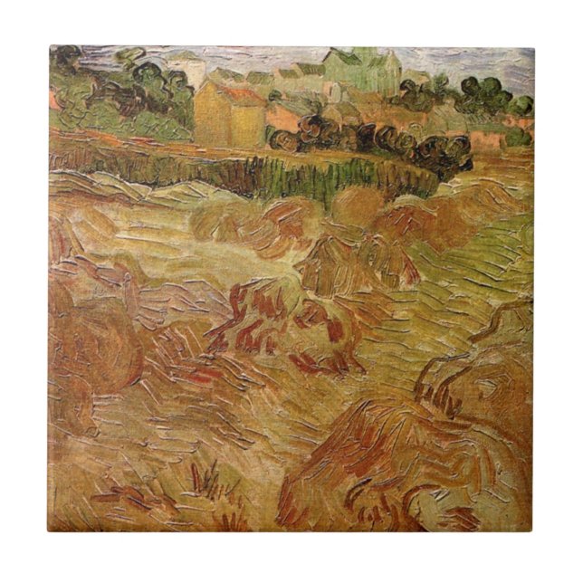 Carreau Champs de blé avec Auvers de Vincent van Gogh (Devant)