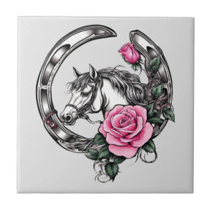 Carreau Chanceux fer à cheval et roses roses roses