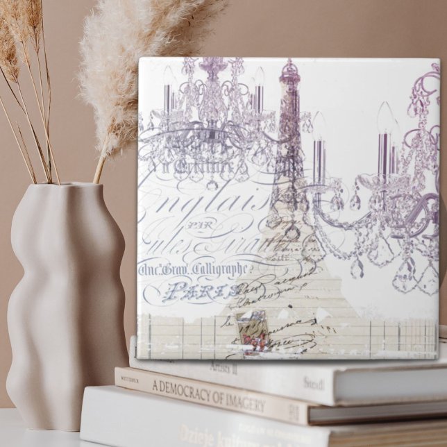 Carreau chandelier paris tour eiffel (french scripts chandelier paris eiffel tower ceramic tile)
