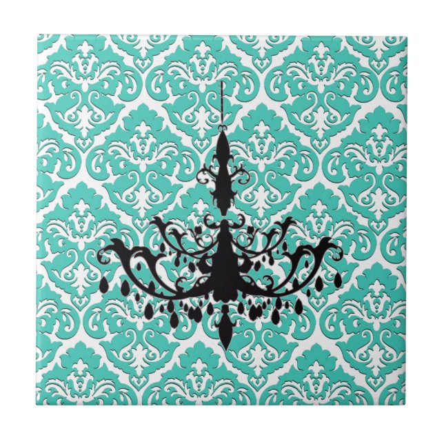 Carreau Chandelier turquoise Damas noir (Devant)