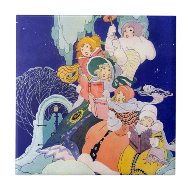 Carreau Chanteurs de Noël vintage sous les étoiles (Devant)