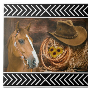 Carreau Chapeau de cowboy de cheval Lasso motif western