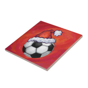 Carreau Chapeau de Père Noël Ballon de Football sur Fond R
