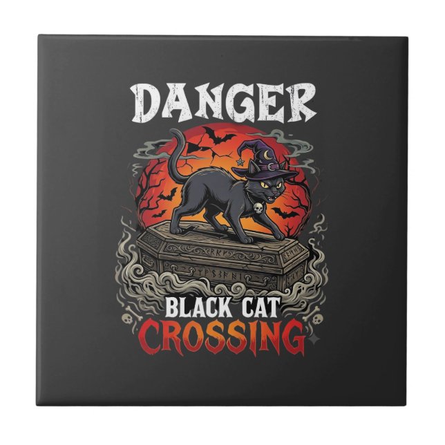 Carreau Chapeau de sorcière de Halloween Danger Black Cat  (Devant)