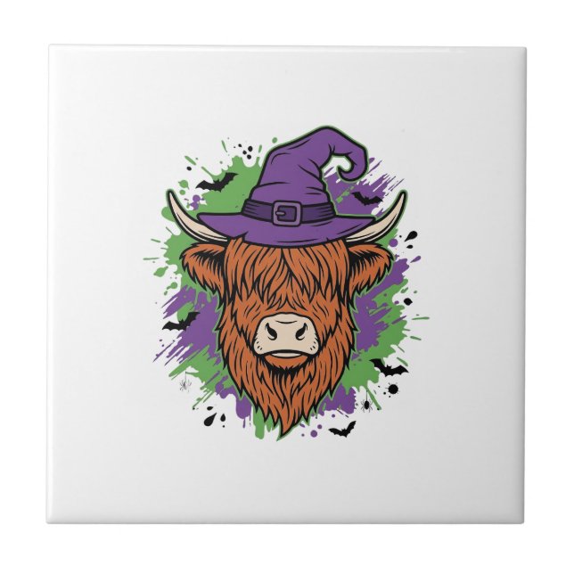Carreau Chapeau de sorcière de vache des Highlands Hallowe (Devant)