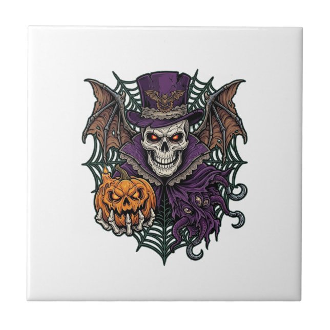 Carreau Chapeau Haut de Forme de Crâne de Halloween Chauve (Devant)