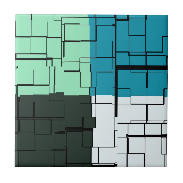 Carreau Charbon blanc Turquoise vert Aqua bleu Motif moder (Devant)