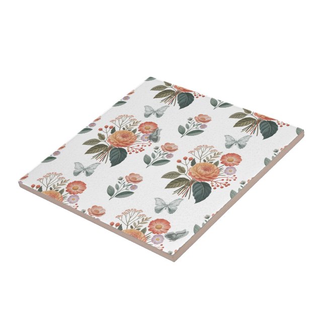 Carreau Charme à fleurs avec ailes de papillon (Côté)