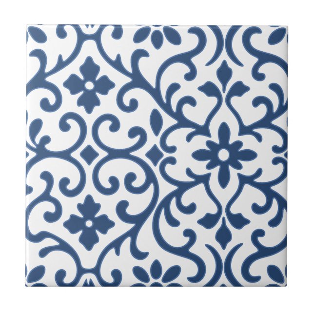 Carreau Charme Ancien Baroque Fleur Bleue (Devant)