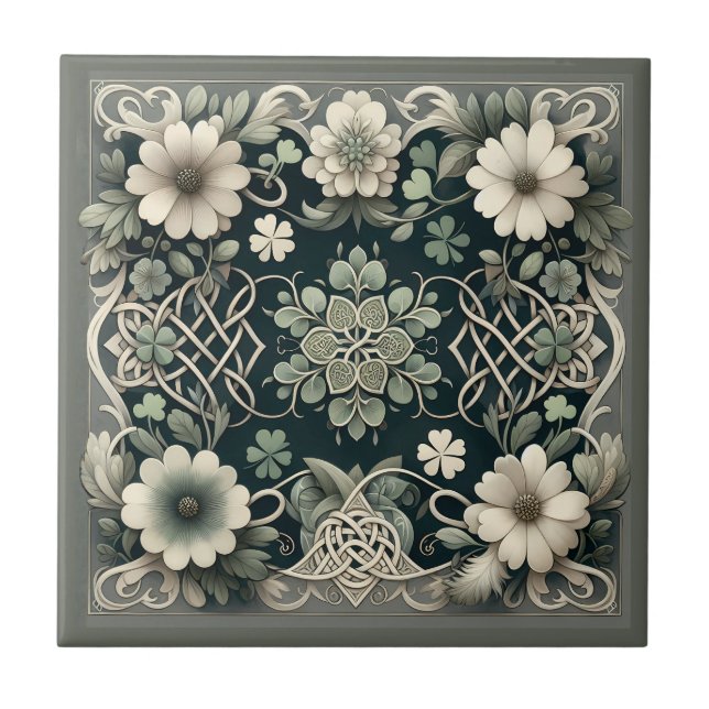 Carreau Charme floral du trèfle celtique (Devant)
