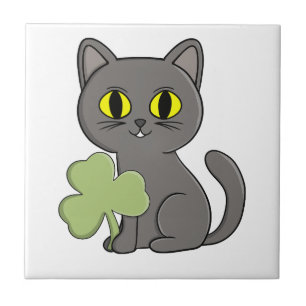Carreau Charme Trèfle Shamrock Chat Gris