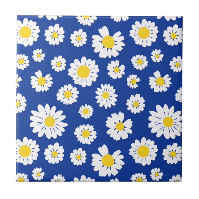 Carreau Charming Daisy Floral Design Arrière - plan bleu (Devant)