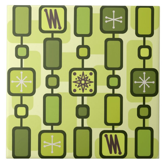 Carreau Chartreuse de l'art géométrique atomique rétro (Devant)