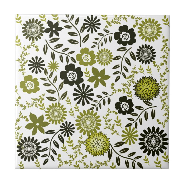 Carreau Chartreuse et motif floral vert olive foncé (Devant)