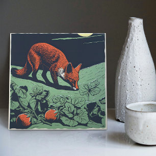 Carreau Chasse aux fraises renard du milieu du siècle : En