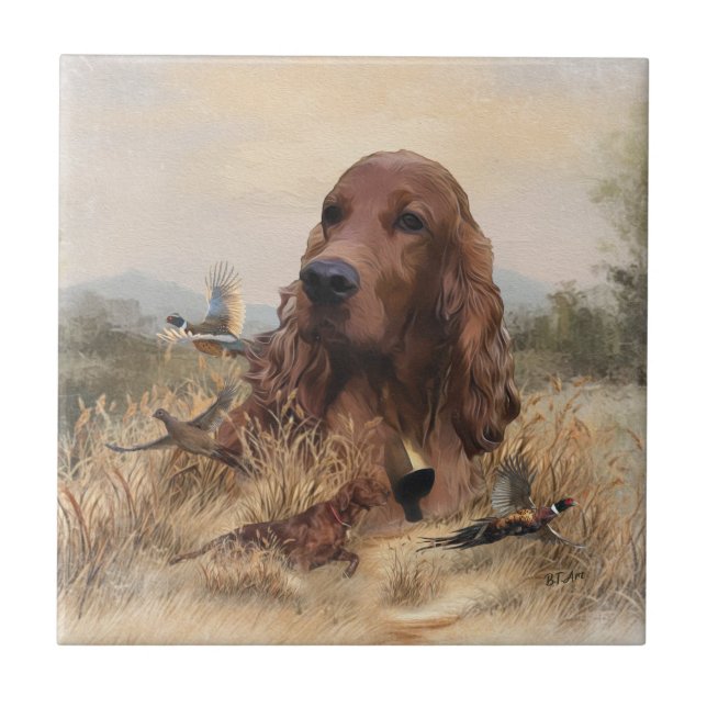 Carreau Chasse de Setter irlandais faisan, Art (Devant)