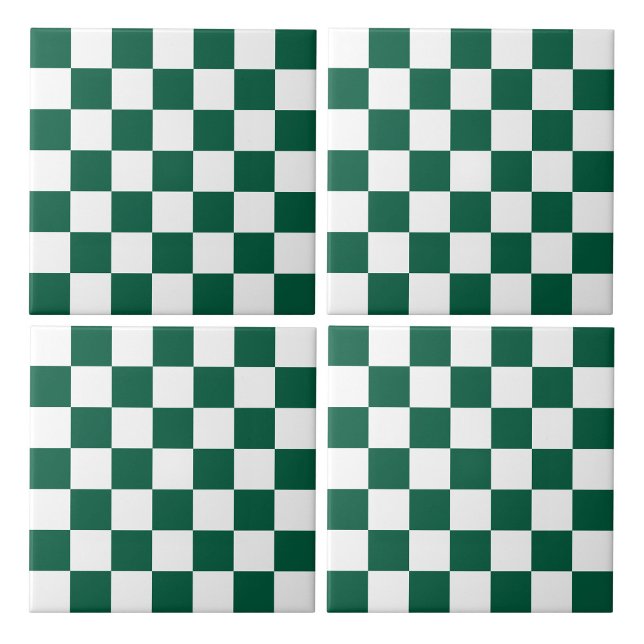 Carreau Chasseur À damiers vert et blanc (Hunter Green and White Checkered Ceramic Tiles)