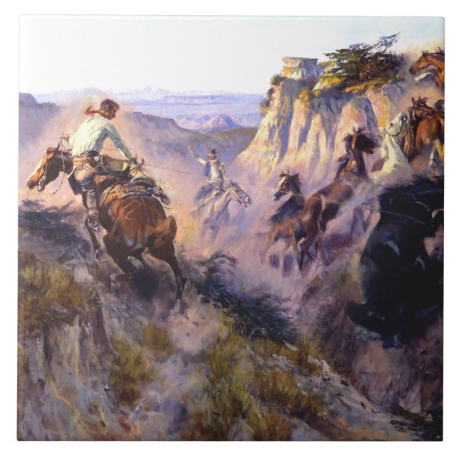 Carreau « Chasseurs de chevaux sauvages » par Charles M Ru (Devant)