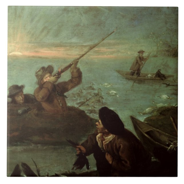 Carreau Chasseurs tirant aux canards (huile sur la toile) (Devant)