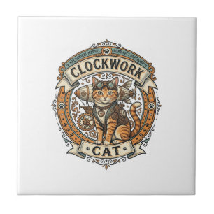 Carreau Chat à l'horlogerie Chat Steampunk Vintage Art Vec