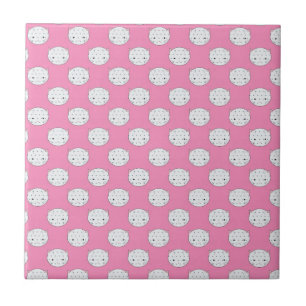Carreau Chat à pois rose et blanc motif visage de chat