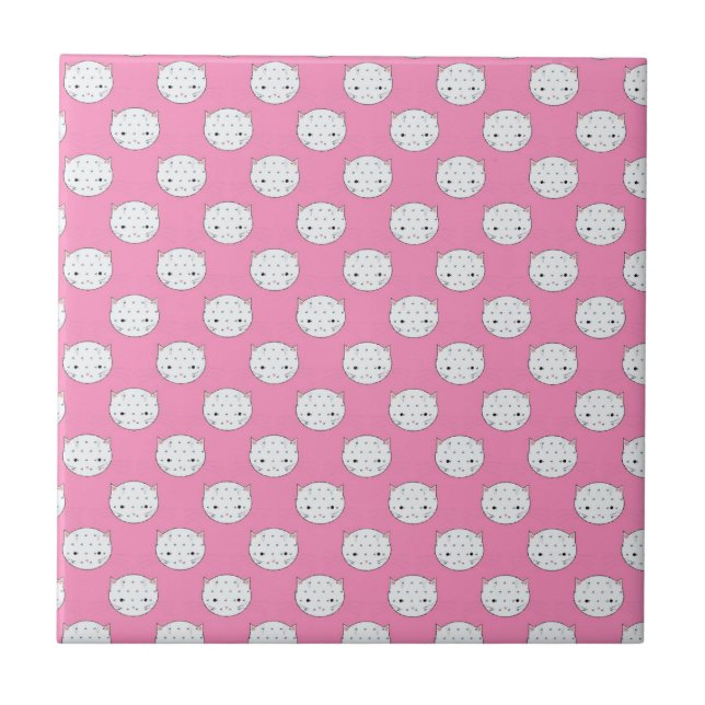 Carreau Chat à pois rose et blanc motif visage de chat (Devant)