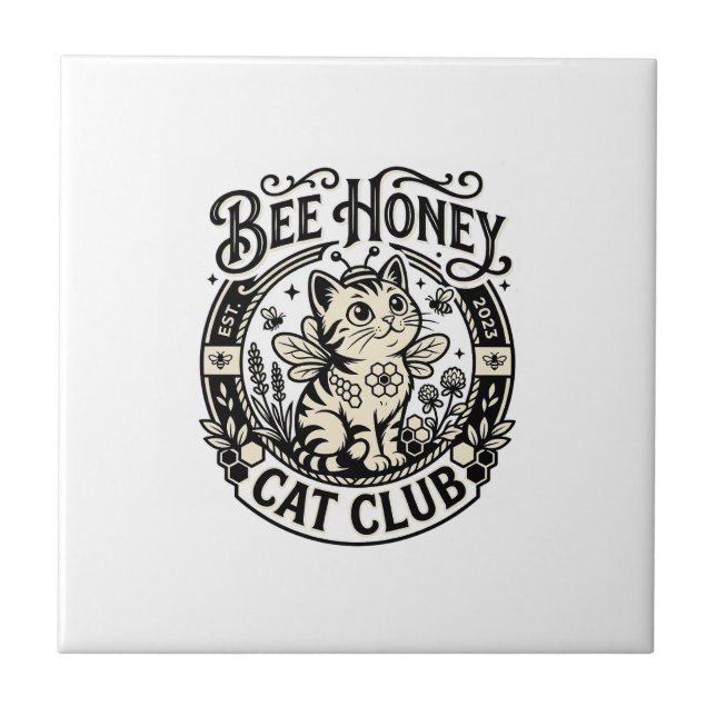 Carreau Chat abeille miel Chat drôle Graphique - Club Chat (Devant)