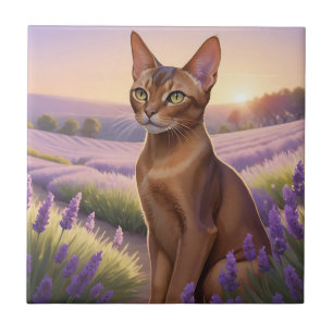Carreau Chat abyssin dans un champ de lavande